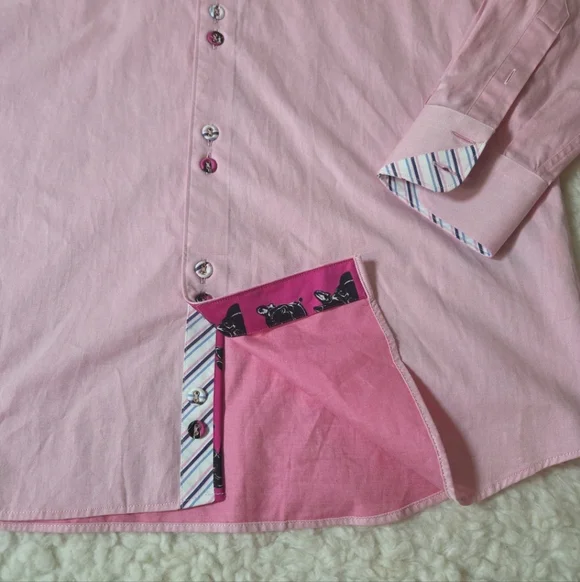 Maceoo Paris Men's "Einstein" Collection Oxfort Pink Shirt Sz 4/L 100% Cotton - Picture 5 of 14